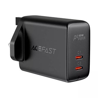 Acefast nástěnná nabíječka (UK zástrčka) 2x USB Type C 40W, PPS, PD, QC 3.0, AFC, FCP černá (A12 černá)