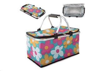 Nákupní skládací košík termoizolační - modrý s květy