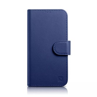 Kožené flipové pouzdro iCarer Wallet Case 2v1 iPhone 14 Plus Anti-RFID modré (WMI14220727-BU)
