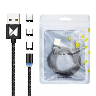 Wozinsky magnetický kabel USB / micro USB / USB typu C / Lightning 2,4A 1m s LED černá (WMC-01)