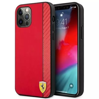 Ferrari iPhone 12 Pro Max 6,7" pouzdro červené/červené pevné pouzdro On Track Carbon Stripe