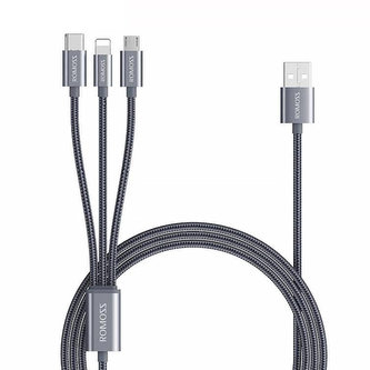 USB kabel Romoss CB25A 3v1 USB-C / Lightning / Micro 3A 1 m (šedý)