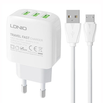 Nástěnná nabíječka LDNIO A3312 3USB + kabel MicroUSB