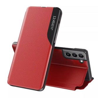 Elegantní flipový kryt Eco Leather View Case s funkcí stojánku pro Samsung Galaxy S22 červený