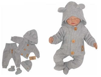 Z&Z 4-dílná kojenecká soupravička, kabátek, tepláčky, čepička a botičky - šedá, vel. 62; 62 (2-3m)