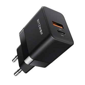 Nástěnná nabíječka Blitzwolf BW-S21 GaN 35W, USB + USB-C (černá)