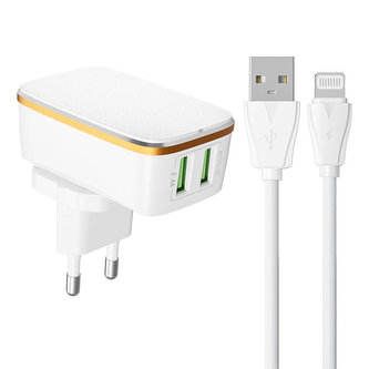 Nástěnná nabíječka LDNIO A2204 2USB + kabel Lightning