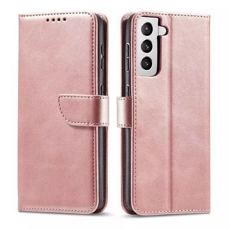Magnet Case elegantní kryt pouzdra s funkcí chlopně a stojánku pro Samsung Galaxy S22 Ultra růžový