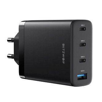Nástěnná nabíječka Blitzwolf BW-S23, 3x USB-C, USB-A, GaN, 100 W (černá) Nástěnná nabíječka Blitzwolf BW-S23, 3x USB-C, USB-A, GaN, 100 W (černá)