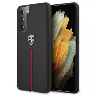 Pevné pouzdro Ferrari pro Samsung Galaxy S21 Plus černo/černé pevné pouzdro Off Track Leather Nylon Stripe