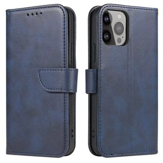 Magnetický kryt na telefon iPhone 13 Pro Max elegantní kryt s odklápěcím krytem a funkcí stojánku modrý