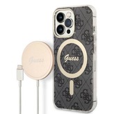 Guess Bundle Pack MagSafe 4G - sada pouzdra pro iPhone 13 Pro + nabíječka MagSafe (černá/zlatá)