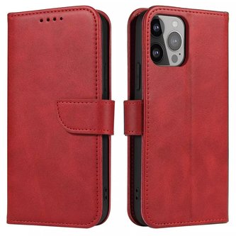 Magnetické pouzdro na telefon iPhone 14 elegantní pouzdro s flipovým krytem a funkcí stojánku červené