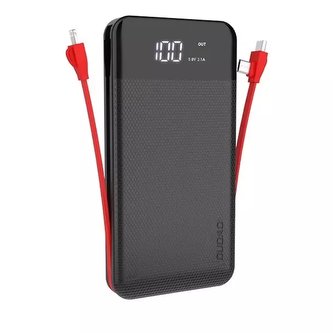Dudao 2x USB powerbanka 10000mAh 2A vestavěný kabel 3v1 Lightning / USB Type C / micro USB 3A černá (K1A černá)