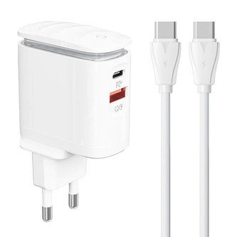 Nástěnná nabíječka LDNIO A2423C USB, USB-C + kabel USB-C - USB-C