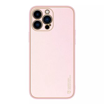 Pouzdro Dux Ducis Yolo pro iPhone 14 Pro Max je elegantní kryt z ekologické kůže růžové barvy