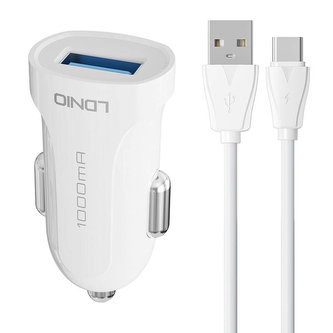 Nabíječka do auta LDNIO DL-C17, 1x USB, 12W + kabel USB-C (bílá)