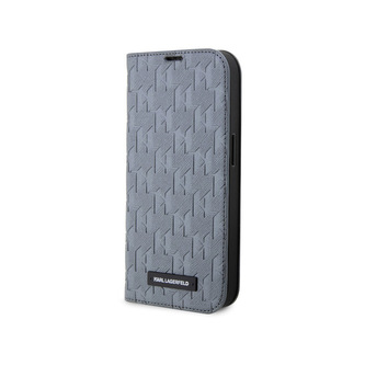 Karl Lagerfeld Booktype Saffiano Monogram - pouzdro pro iPhone 14 (šedé)