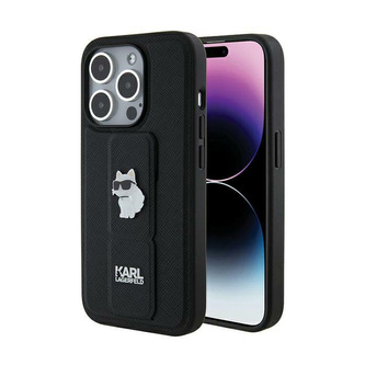 Karl Lagerfeld Gripstand Saffiano Choupette Pins - pouzdro iPhone 14 Pro Max (černé)