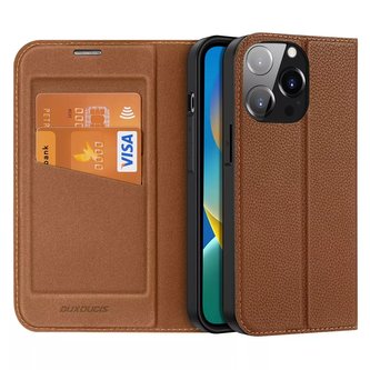Pouzdro Dux Ducis Skin X2 pro iPhone 14 Pro s magnetickou klapkou hnědé
