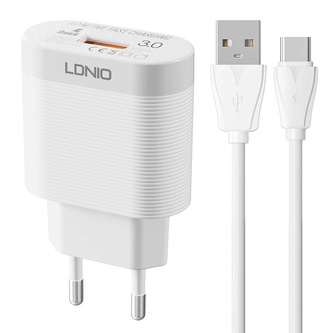 Nástěnná nabíječka LDNIO A303Q USB 18W + kabel USB-C