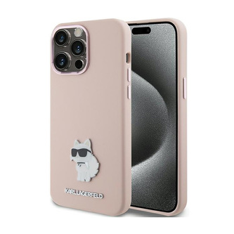 Karl Lagerfeld Silicone Choupette Metal Pin - pouzdro pro iPhone 15 Pro Max (růžová)