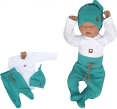 Z&Z 3-dílná soupravička body, polodupačky s provázkem a čepička - zelená, bílá, vel. 68; 68 (3-6m)