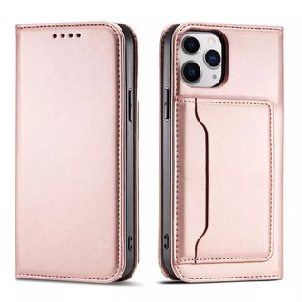 Pouzdro na magnetické karty pro iPhone 12 Pouch Card Wallet Card Stand Pink