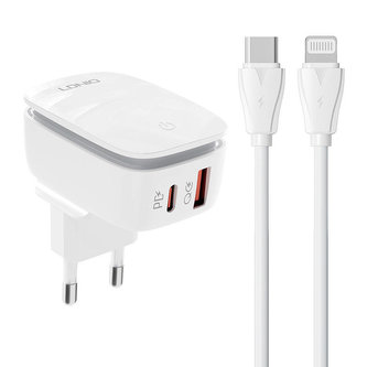 Nástěnná nabíječka LDNIO A2425C USB, USB-C + USB-C - Lightning kabel