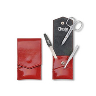 Credo Solingen Luxusní 3 dílná manikúra v červeném pouzdře se sametem Fire 3 unisex