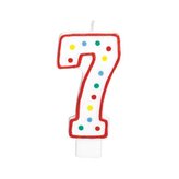 Świeczka urodzinowa cyferka 7 biała w kropki