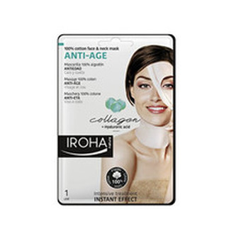 Iroha Bavlněná maska na obličej a krk s kolagenem a hyaluronovým sérem (Anti-Age 100% Cotton Face & Neck Mask) 30 ml woman