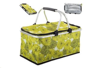 Nákupní skládací košík termoizolační - zelený s květy