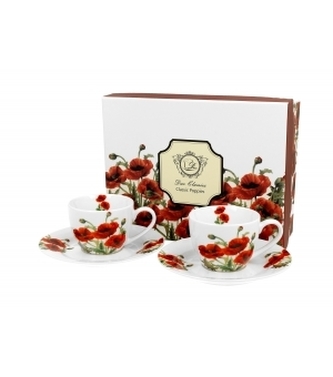 Porcelánový hrnek espresso s podtalířkem Classic Poppies 90 ml, sada 2 ks v dárkovém boxu