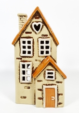Keramický domek na čajovou svíčku, béžový 21,5x11,5x10 cm