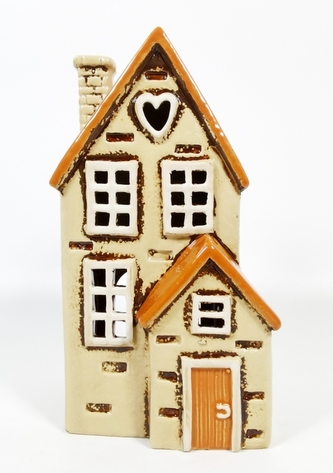 Keramický domek na čajovou svíčku, béžový 21,5x11,5x10 cm