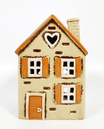 Keramický domek na čajovou svíčku, béžový 16,5x12x8,5 cm