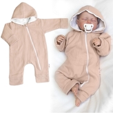 Mušelinový overálek s kapucí, dvouvrstvý, Hand Made, béžový; 50 (0-1m)