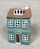Keramický domek na čajovou svíčku, petrolejový 18,5x12x9 cm