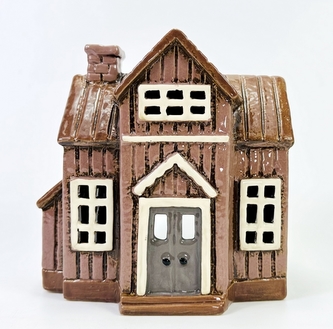 Keramický domek na čajovou svíčku, tmavě hnědý 16,5x10x16,5 cm