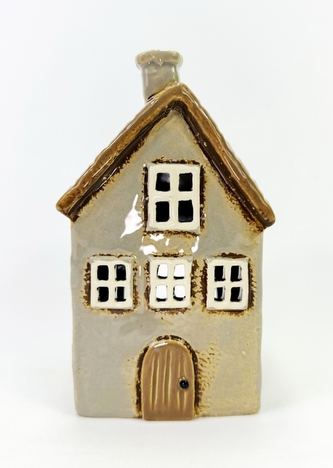 Keramický domek na čajovou svíčku, hnědý 16x9x9 cm