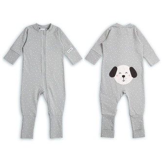 Moniel Dětský rostoucí overal Pes Dots šedá 74 6-9 měsíců