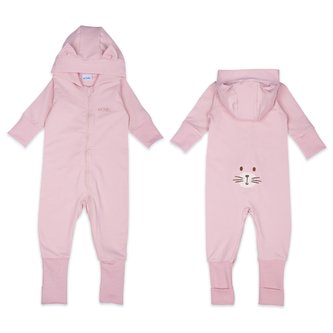Moniel Dětský rostoucí teplákový overal Kočka Basic Powder Pink 56 cm