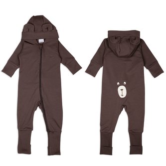 Moniel Dětský rostoucí teplákový overal Medvěd Basic Chocolate 62/68 cm