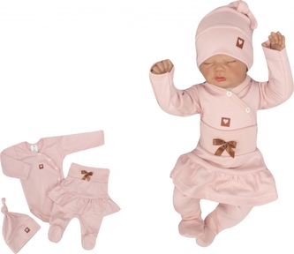 Z&Z 3-dílná soupravička body, polodupačky s volánkem a čepička Mašlička - pudrová, vel. 56; 56 (1-2m)