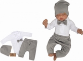 Z&Z 4-dílná sada Elegant Boy, body, kalhoty, motýlek a čepice, šedá/bílá, vel. 62; 62 (2-3m)