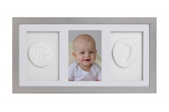 Sada na otisky nožiček či ručiček, trojrámek - dárková sada pro miminko - stříbrná