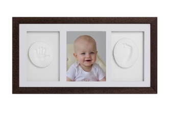 Sada na otisky nožiček či ručiček, trojrámek - dárková sada pro miminko - tm. hnědá
