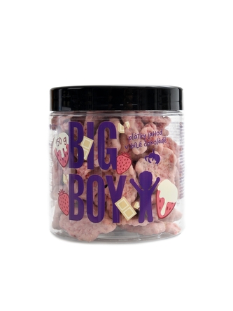 BigBoy - Jahoda se smetanou - jahodové plátky v bílé čokoládě se smetanou 150g