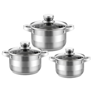 HOME ELEMENTS-HR sada nerezového nádobí, 2,9L, 3,9L a 5,1L, 6 dílná, kombinace mat a lesk